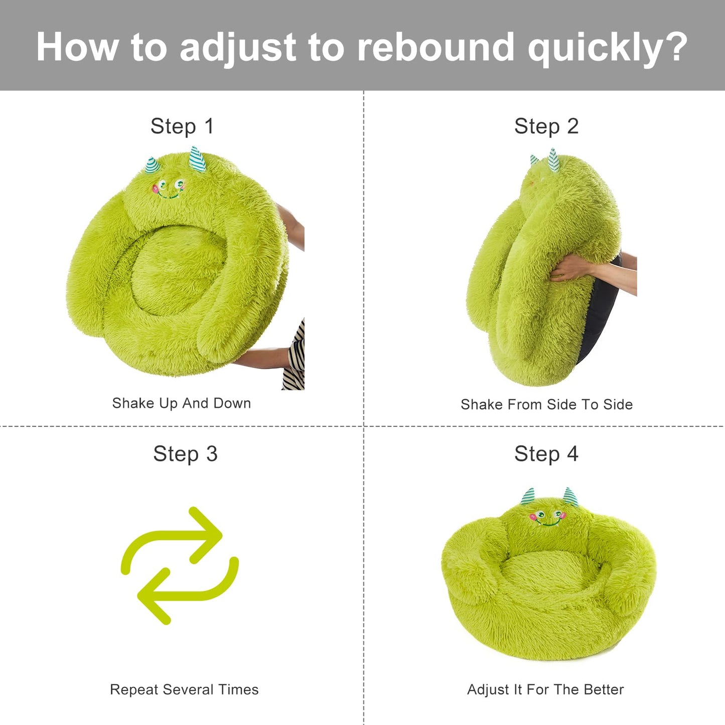 Jiupety Calming Donut Pet Bed, Plush Anti-Anxiety Dog & Cat Bed for Small Pets, Soft Indoor Cuddler Bed with Non-Slip Bottom, Medium (24"x24"x14"), Green