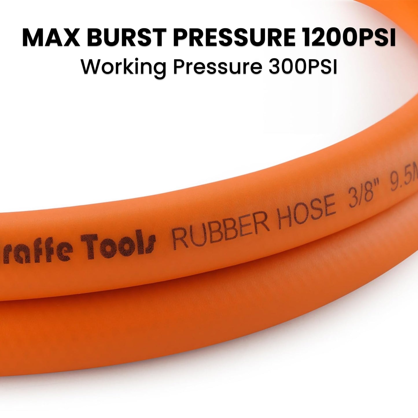 Giraffe Tools Air Hose, 3/8 inch x 6 ft Air Compressor Hose, 1/4 in. MNPT Fittings, Hybrid 300 PSI, Kink Resistant, Lightweight Lead-in Air Hose, All-Weather Flexibility, Orange