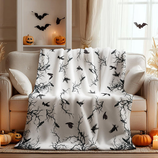 Horaldaily Halloween Flannel Blanket Throw, Crow Tree Soft Fuzzy Plush Cozy Fleece Blankets for Couch Sofa Bed Lounging, Ideal Gifts for Kids Adults Wife Self, 50x60