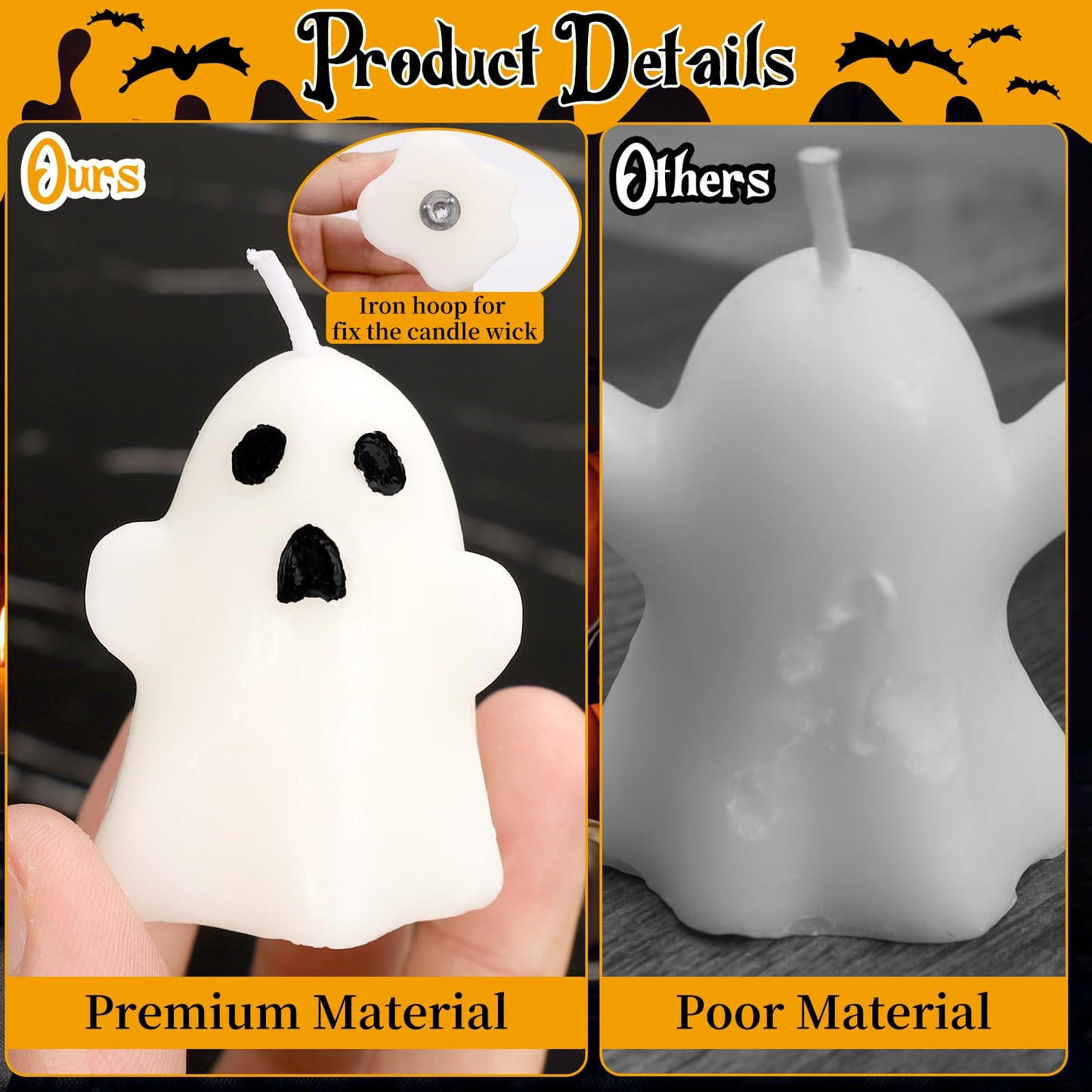 12 PCS Halloween Ghost Candles Spooky Candles White Floating Candles Halloween Decorative Tabletop Candle White Dripless Wax Burning Candle for Holidays Party