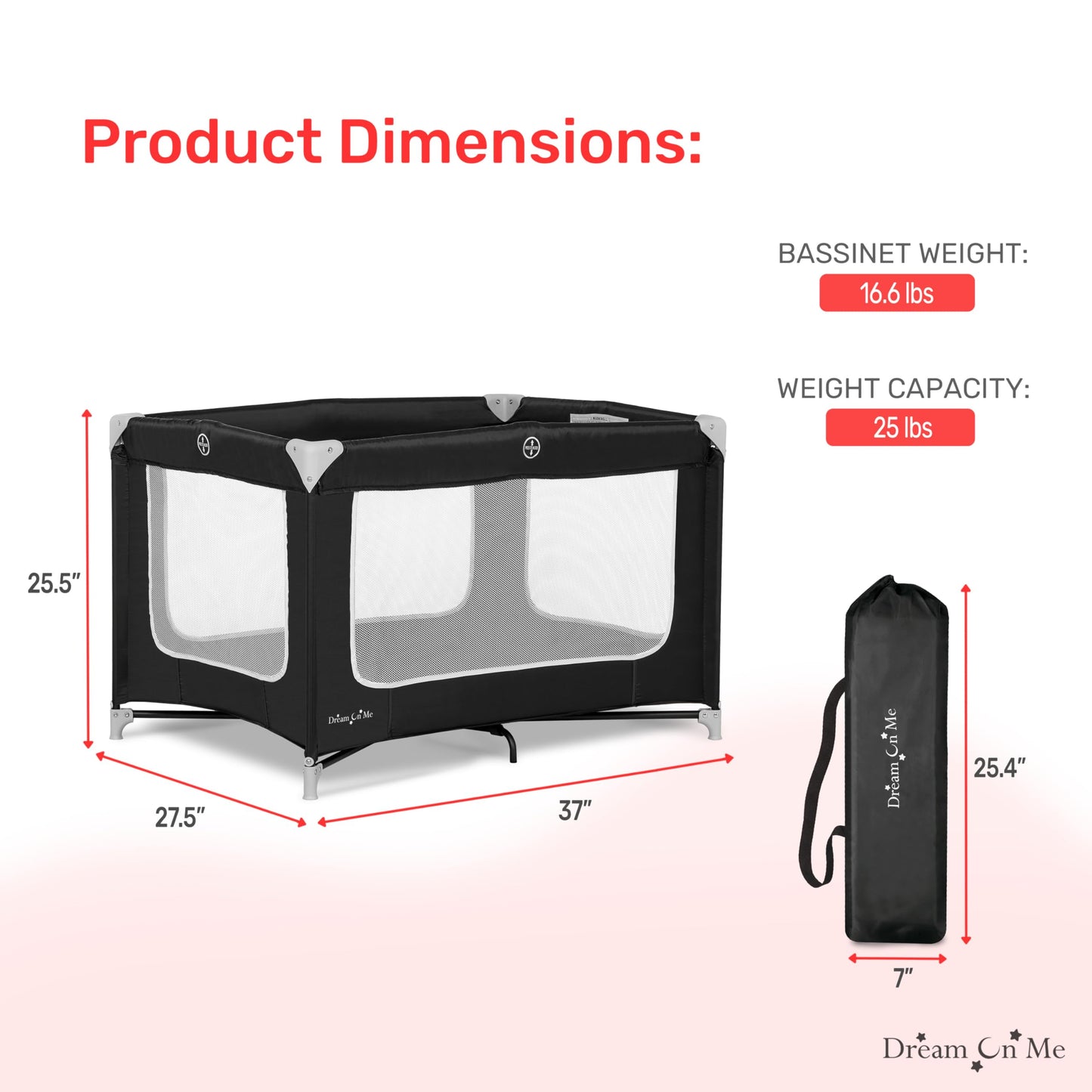 Dream On Me Zodiak Portable Playard in Black, Lightweight, Packable and Easy Setup Baby Playard, Breathable Mesh Sides and Soft Fabric - Comes with a Removable Padded Mat