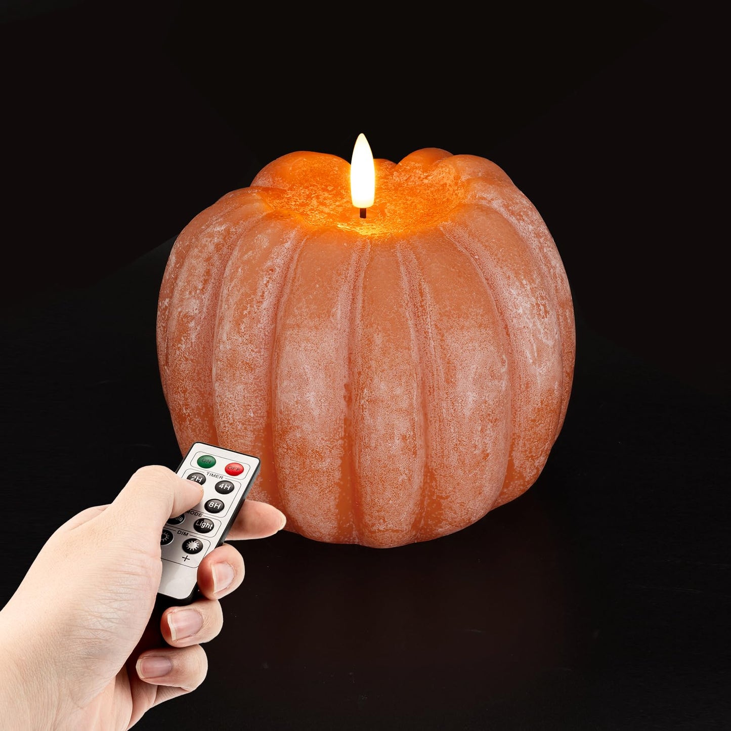 Homemory Flickering Flameless Wax Pumpkin LED Candle with Remote, Timer, Dimmer, Battery Operated Candle for Thanksgiving Gifts -Halloween, Fall Harvest Decor for Tiered Tray Table Indoor