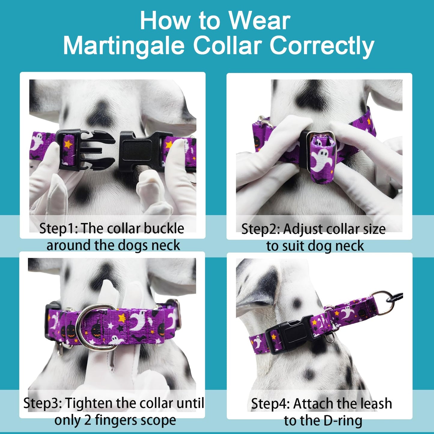 Fidohug Halloween Martingale Collar for Dogs with Buckle Adjustable Holiday Dog Collars (Purple Ghost, Medium)