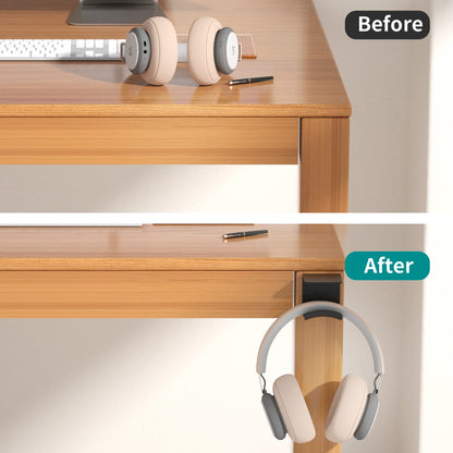 HomeMount Headphone Hook Under Desk - Headphone Holder Under Table, Adhesive Gaming Headphone Stand Hanger Desk Mount for Most Headphone（Black）