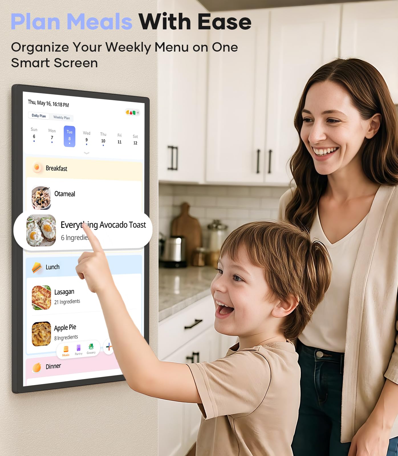Cozyla 24'' Digital Calendar Wall Touch Screen Syncs All Android Tablet Apps To Do List Notepad Electronic Wall Smart Calendar for Family Chore Chart for Kids Adults Meal Planner Wall Mount Black