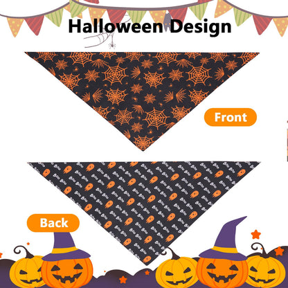 Gofshy Halloween Dog Bandanas Large 2PCS, Reversible Triangle Dog Scarfs with Pumpkin, Spide, Bat, Ghost, Fall Puppy Bandanas Bib Handkerchief for Boy and Girl, Holiday Bandanas