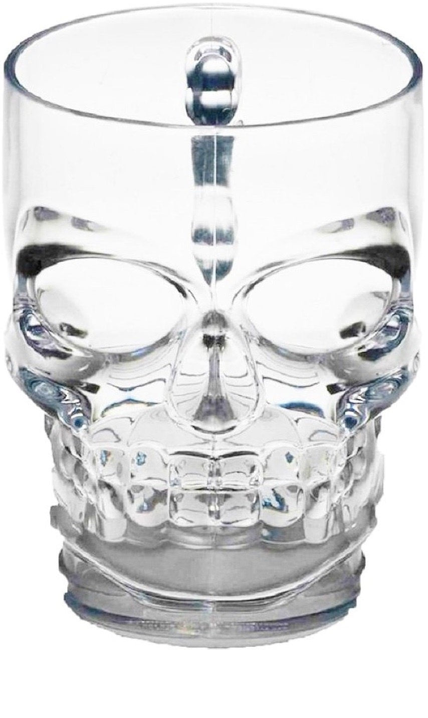 Circleware Skull Face Beer Mug Drinking Glasses with Handle, Set of 2, Heavy Base Funny Entertainment Glassware for Water, Juice and Halloween Decorations Beverage Gifts, 17.6 oz.