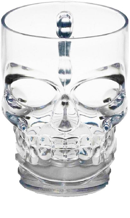 Circleware Skull Face Beer Mug Drinking Glasses with Handle, Set of 2, Heavy Base Funny Entertainment Glassware for Water, Juice and Halloween Decorations Beverage Gifts, 17.6 oz.