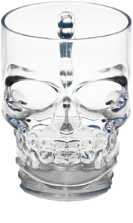 Circleware Skull Face Beer Mug Drinking Glasses with Handle, Set of 2, Heavy Base Funny Entertainment Glassware for Water, Juice and Halloween Decorations Beverage Gifts, 17.6 oz.
