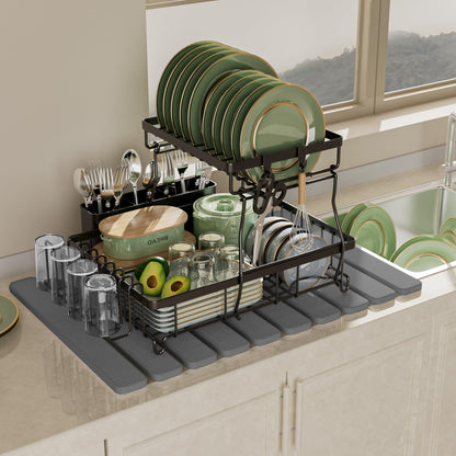 Foldable Stone Bath Mat, Quick Dry Stone Drying Mats for Bathroom, Super Absorbent Bath Stone Mat, Non Slip, Large Diatomaceous Earth Dish Drying Mats for Kitchen Counter 23.5 x 15.4in, Dark Gray