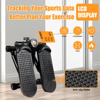 Hydraulic Fitness Stepper with LCD Monitor - Mini Stepper with 300LBS Loading Capacity and Resistance Bands