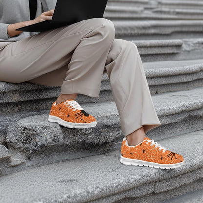 GIFTPUZZ Orange Web Men's Slip-On Sneakers Halloween Themed Lightweight Walking Shoes with Non-Slip Sole for Indoor/Outdoor Comfortable Casual Fashion Gifts for Halloween Size 45