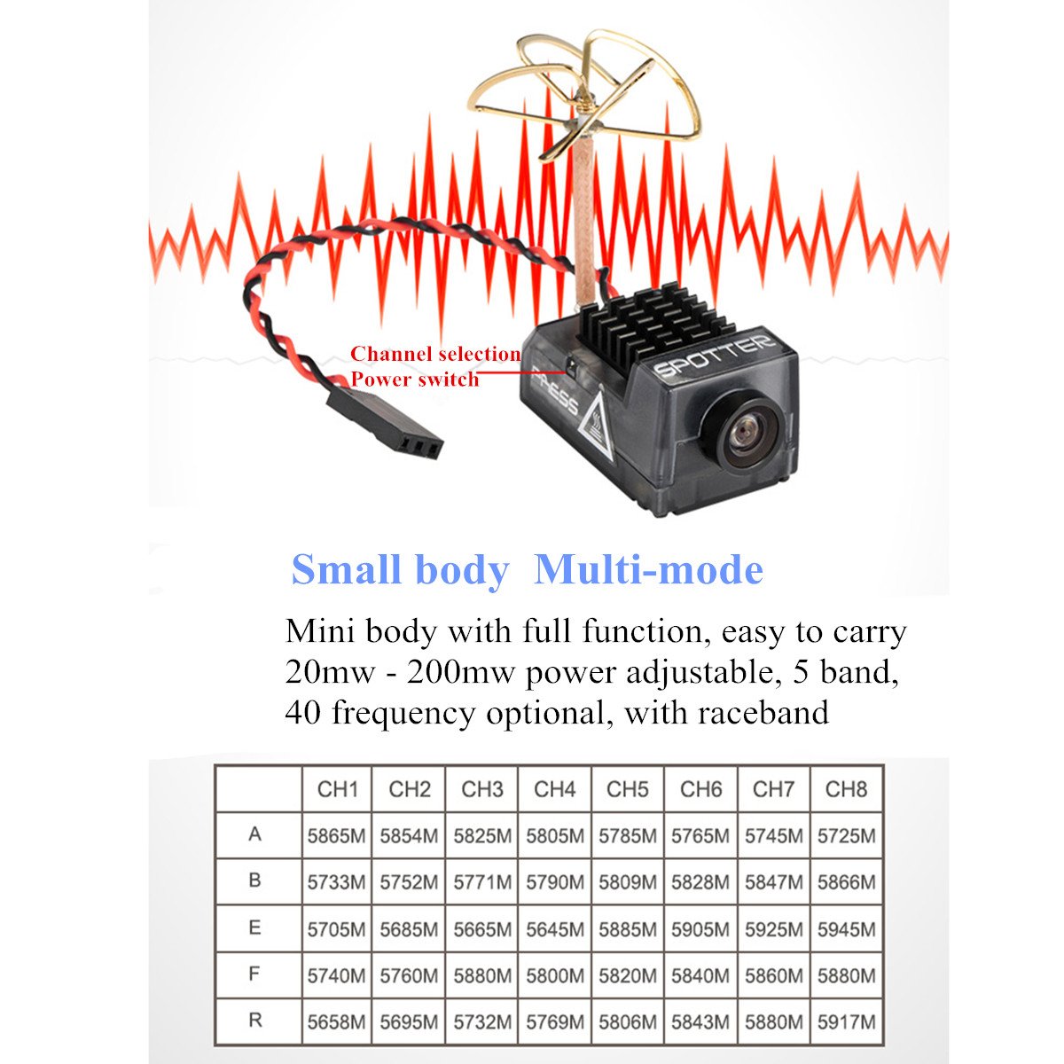 Crazepony Spotter V2 Micro FPV AIO Camera 5.8G with OSD Integrated Mic FOV170 Degree 700TVL Video Transmitter 40CH 20MW-200MW Adjustable VTX for Mini FPV RC Drone