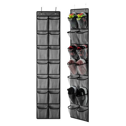 KEEPJOY Over the Door Shoe Organizer, Hanging Shoe Organizer with 4 Hooks,Door Shoe Holder with 14 Mesh Deep Pockets Closet Door Shoe Storage Bag (Grey-2Pack)