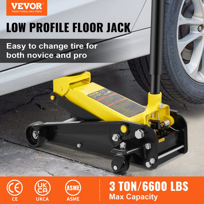 VEVOR 3 Ton Low Profile Floor Jack for All Terrain Vehicles, Heavy-Duty Steel Racing Jack with Quick Lift Pump, 5.12"-20" Lifting Range, 3.0 tons