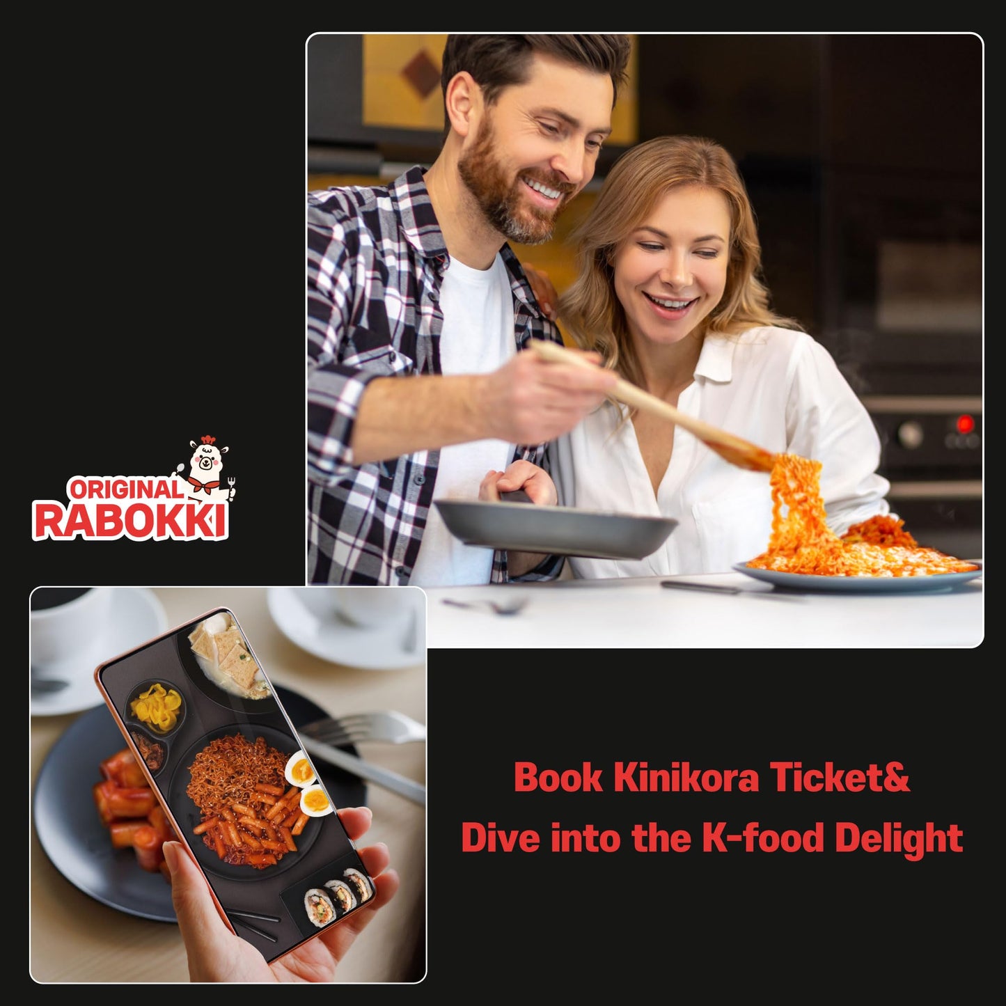 KINIKORA Premium Instant Rabokki Cup - Original Flavor, 2 Cups, Korean Ramen & Tteokbokki, Quick and Easy Street Food