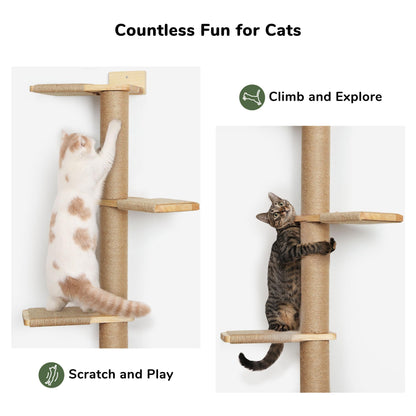 FUKUMARU Tall Cat Tree, 5 Tier Floor to Ceiling Cats Tower, Wall-Mounted Kitten Scratching Post, Wild Simulation Kittens Wall Shelves, Suitable for Climb, Scratch, Lookout and Play