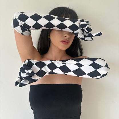 Leg Avenue Women's Satin Harlequin Elbow Length Gloves, Black/White, One Size