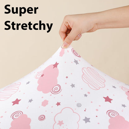 FIEMOL Baby Crib Sheets Girl, 3 Pack Toddler Bed Sheets Fitted for 52”x28” Standard Crib and Toddler Mattresses, Super Soft Microfiber Pink Rainbow