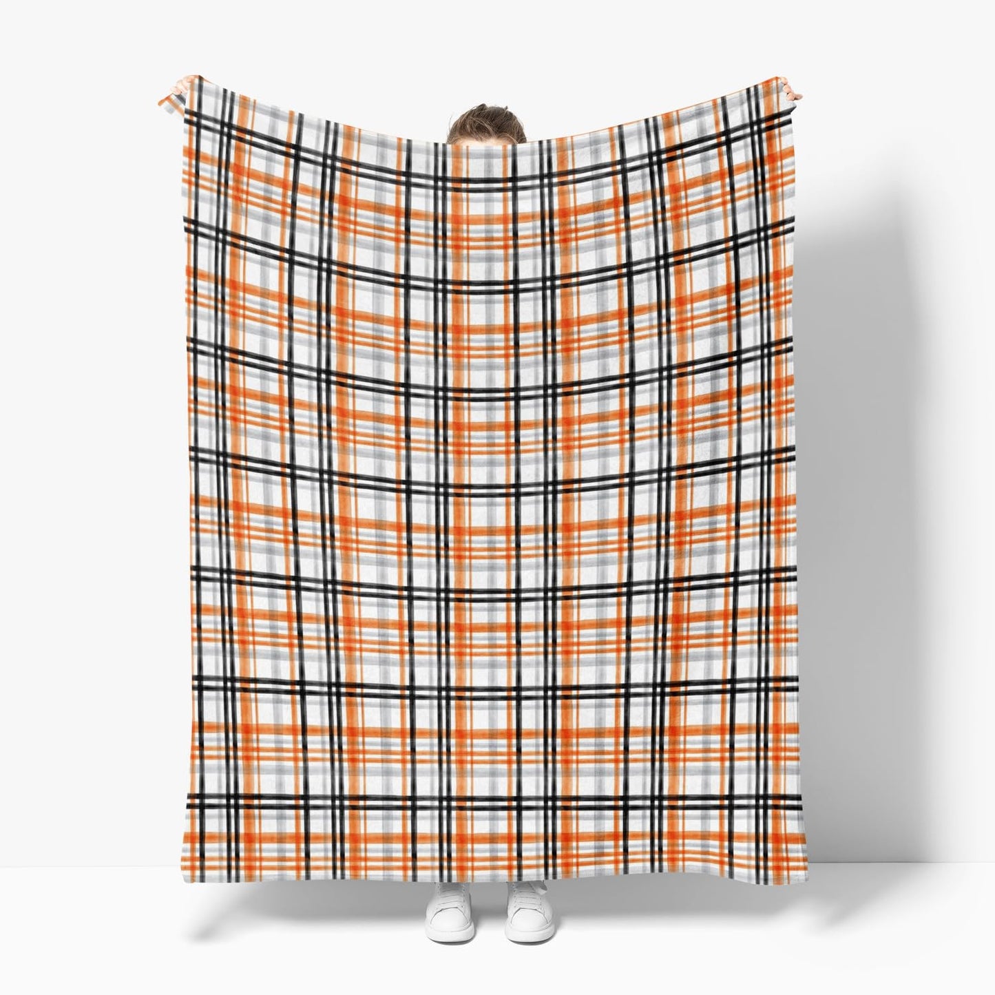 Horaldaily Halloween Flannel Blanket Throw, Orange Buffalo Plaid Soft Fuzzy Plush Cozy Fleece Blankets for Couch Sofa Bed Lounging, Ideal Gifts for Kids Adults Wife Self, 50x60