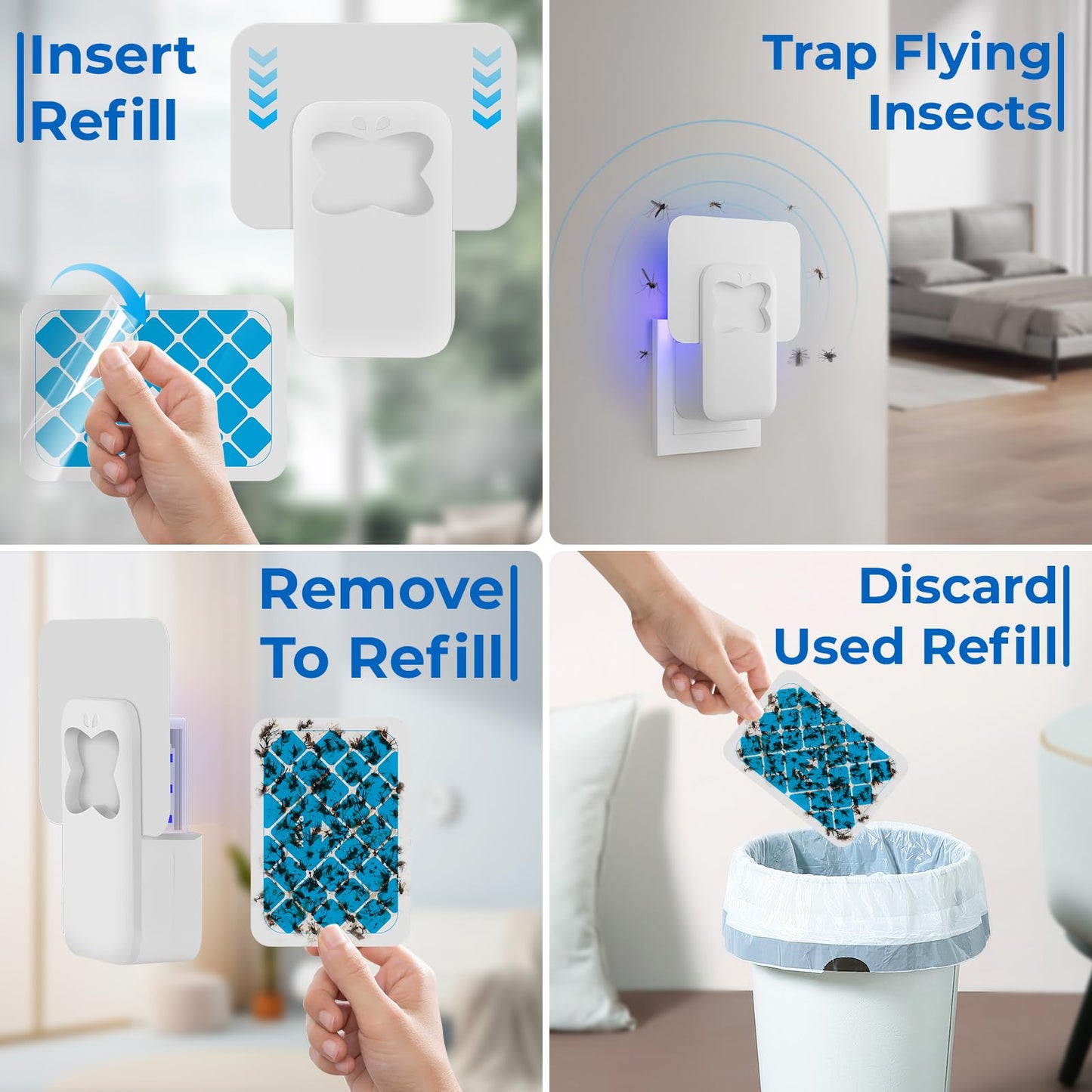 Fruit Fly Traps for Indoors, (4 Device + 12 Refills), Flying Insect Trap for Gnats, Flies, Moths, Gnat Killer Plug-in Light Bug Zapper Indoor, Gnat Traps for House Indoor