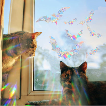 45PCS Halloween Bat Decoration Stickers for Bird Strikes - Anti-Collision Window Decals to Save Birds From Collisions, Non-Adhesive Reusable Vinyl Rainbow Stickers