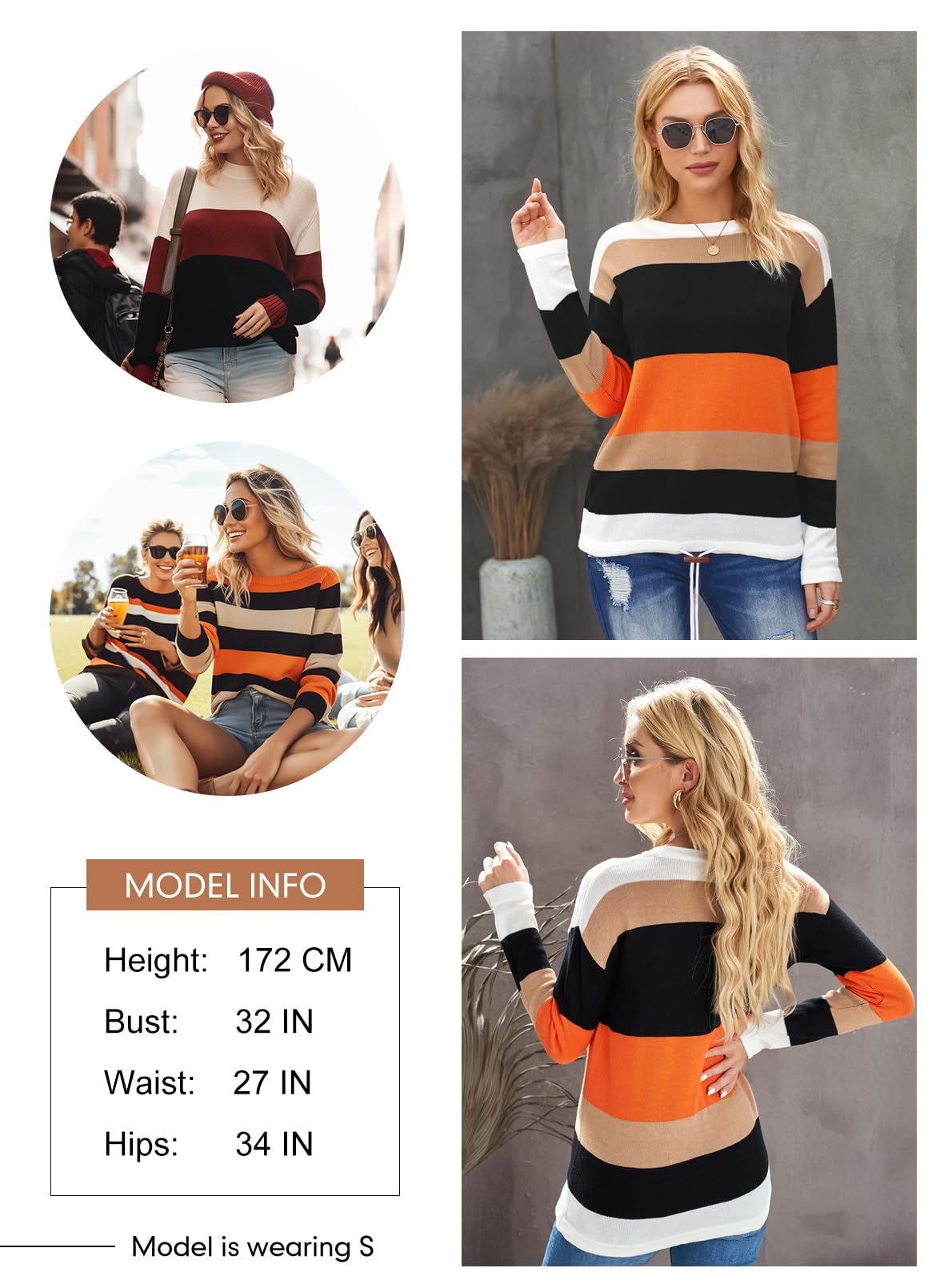 Dokotoo Halloween Womens Sweaters Striped Classic Casual Fall Sweaters 2025 Clothes Winter Long Sleeve Shirts Fashion Trendy Cute Tops Outfits Soft Comfy Loose Women's Orange