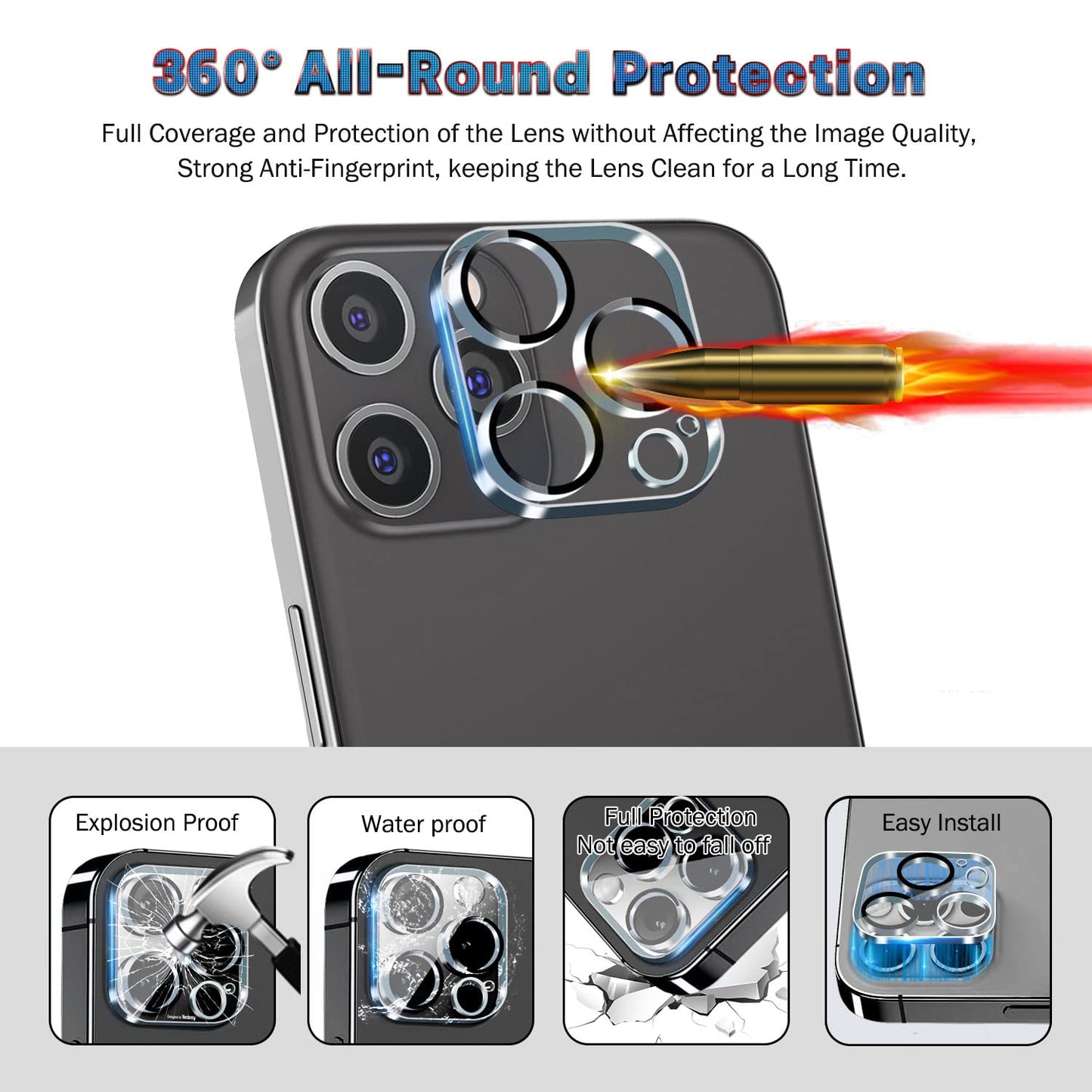 QHOHQ for iPhone 16 Pro Screen Protector with Camera Lens Protector, [Military Grade Shatterproof], Top 9H+ Tempered Glass, Full Edge Coverage, Ultra Durable, with Easy Installation Tool [3+3 Pack]