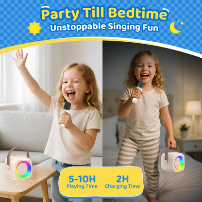 Jeefu Karaoke Machine for Kids, Toys for 3-12 Years Old Girls Gifts, Kids Karaoke Microphone Machine Toy, Best Fun Christmas Birthday Gifts for 5 6 7 8 9 10 11 Years Teens Girl Boys Beige 2 Mic