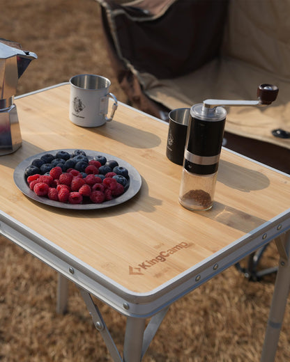 KingCamp Adjustable Height Folding Table, Bamboo Camping Outdoor Portable RV Camp Table with Carry Handle & Leg Storage for Outdoor Car Backyard Picnic Tailgating Beach