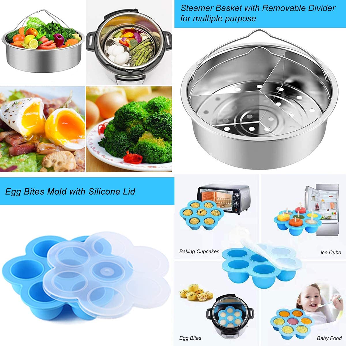 Accessories for Instant Pot, Sugaroom Pressure Cooker Accessories Set Compatible with Instant Pot Accessories 6 qt 8 quart - 2 Steamer Baskets, Springform Pan, Egg Rack, Egg Bites Mold and More