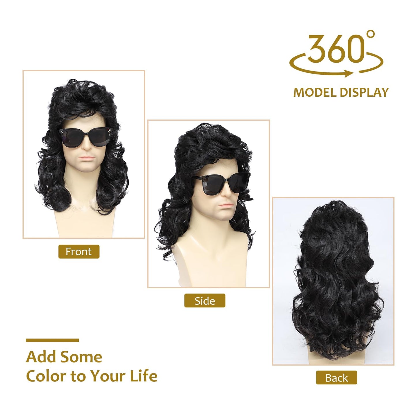 Kavsni Mullet Wigs for Men Joe Dirt Emo Wig 80s Costumes Fancy Party Accessory Cosplay Wig Halloween Man x (Black)