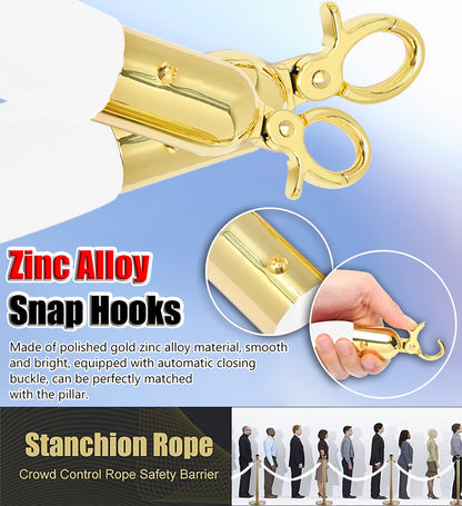 Hrokz 5 Ft Velvet Stanchion Ropes White, 4 Pack Crowd Control Rope Safety Queue Barrier with Gold Hook, VIP Rope for Party Events Decor