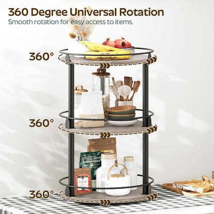 3-Tier Lazy Susan Organizer, Rotating Spice Rack, Spinning Organizer, Industrial Turntable Spice Rack Organizer for Cabinet, Kitchen Countertop, Pantry, Rustic Brown and Black SR23BR