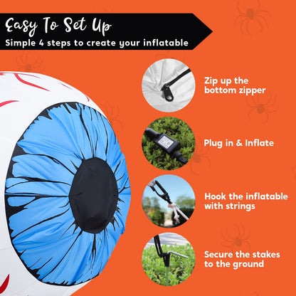 Joiedomi 3Ft Halloween Inflatable Large Set of Eyes, Light Up Eyeball with Build-in LEDs, Blow Up Inflatable for Halloween Party Indoor, Outdoor, Yard, Garden, Lawn Decorations for Yard (Blue)