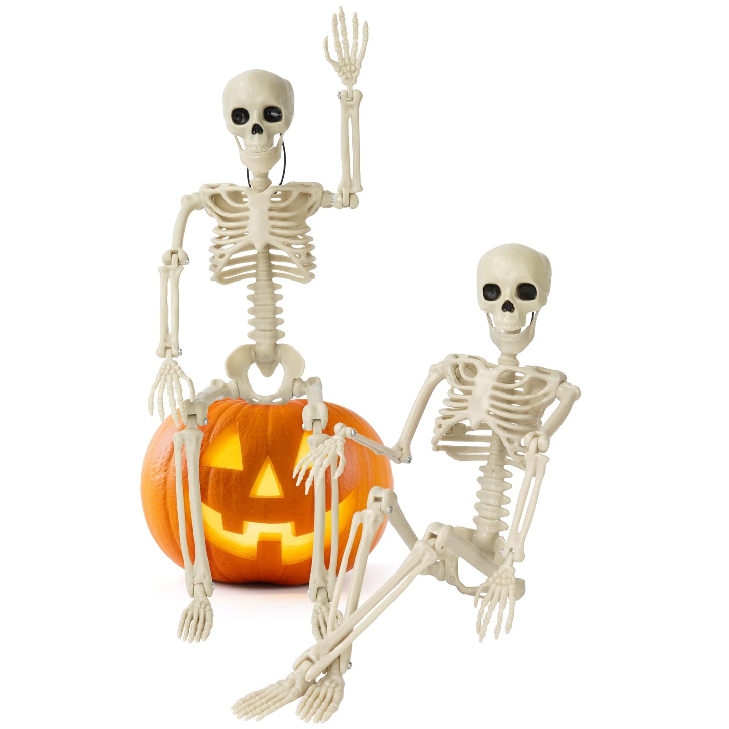 Kelool 2 Pack Halloween Skeleton Decorations,15.7" Spooky Full Body Mini Skeleton with Movable Posable Bones,Spooky Skeleton for Halloween Party Decor,Yard Graveyard Haunted House Props