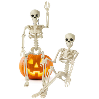 Kelool 2 Pack Halloween Skeleton Decorations,15.7" Spooky Full Body Mini Skeleton with Movable Posable Bones,Spooky Skeleton for Halloween Party Decor,Yard Graveyard Haunted House Props