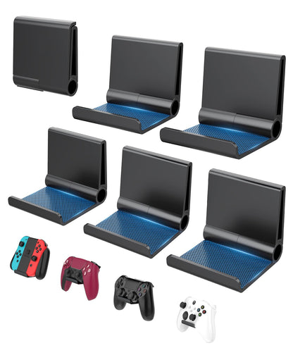 6 Pack Foldable Controller Wall Mount Holder for Xbox PS5 PS4 PS3 Switch Pro Strong Adhesive/Screw Upgraded Controller Stand Hanger with Anti-slip Pad Universal Gaming Remote, Headphone Accessories