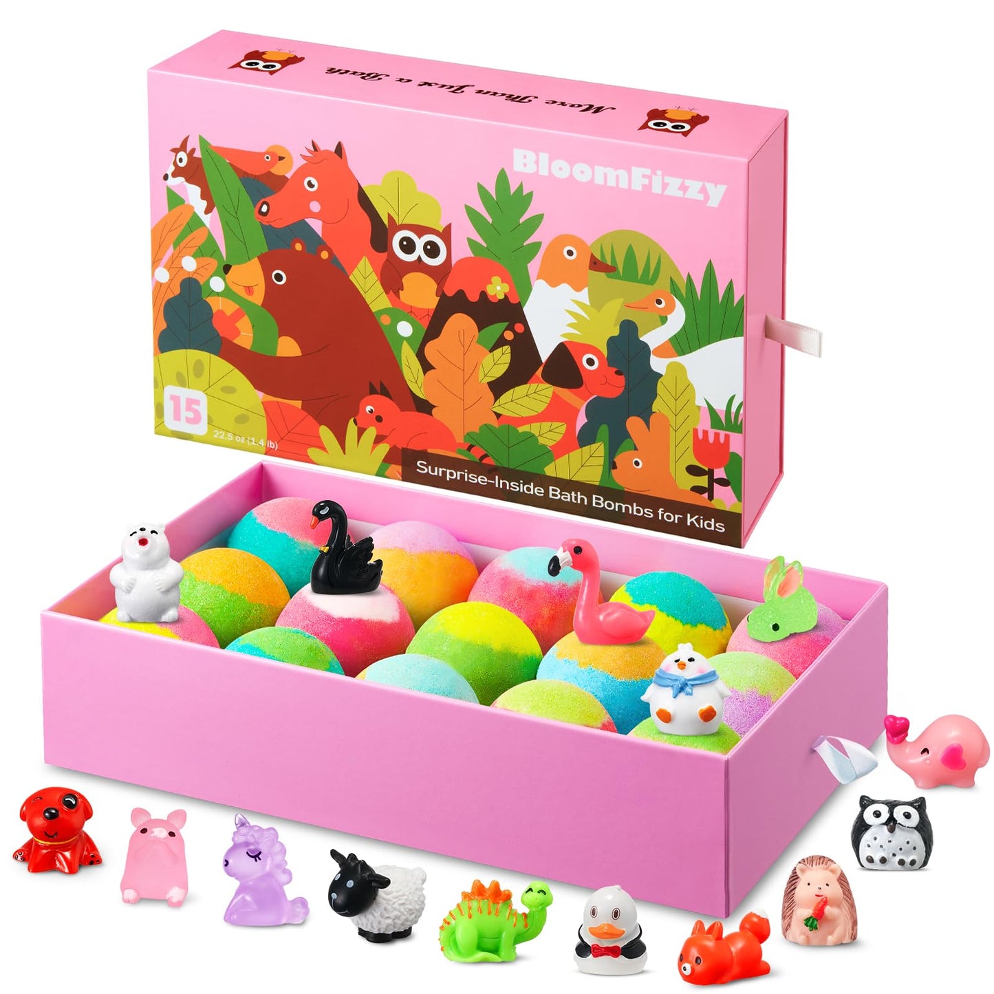 Jungle Adventure Bath Bombs for Kids – 15 Scented Fizzy Bath Bombs with Surprise Land Animal Toys Inside, Colorful Bath Time Fun Gift Set, Gentle & Child-Safe, Perfect for Summer Fun & Birthday Gifts
