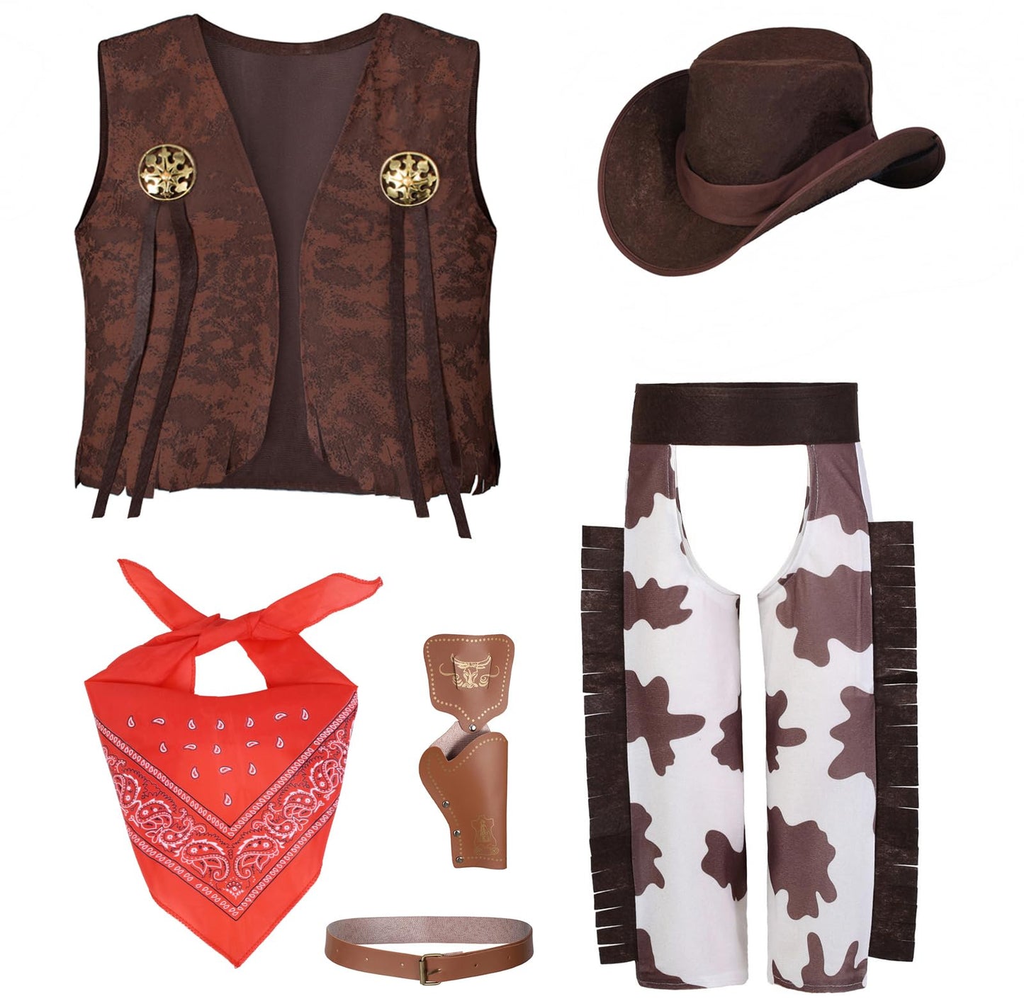 Cowboy Costume for Boys 5pcs Set Kids Dress Up Birthday Halloween Party Cosplay 8-10 Years