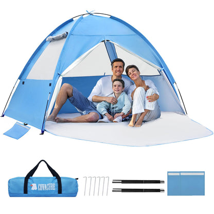 COVACURE Beach Tent Sun Shelter for 3-4 Person - UPF 50+ UV Protection Beach Shade, Waterproof & Lightweight, Easy Setup Portable Sun Canopy for Camping, Fishing, Beach