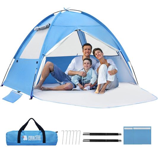 COVACURE Beach Tent Sun Shelter for 3-4 Person - UPF 50+ UV Protection Beach Shade, Waterproof & Lightweight, Easy Setup Portable Sun Canopy for Camping, Fishing, Beach