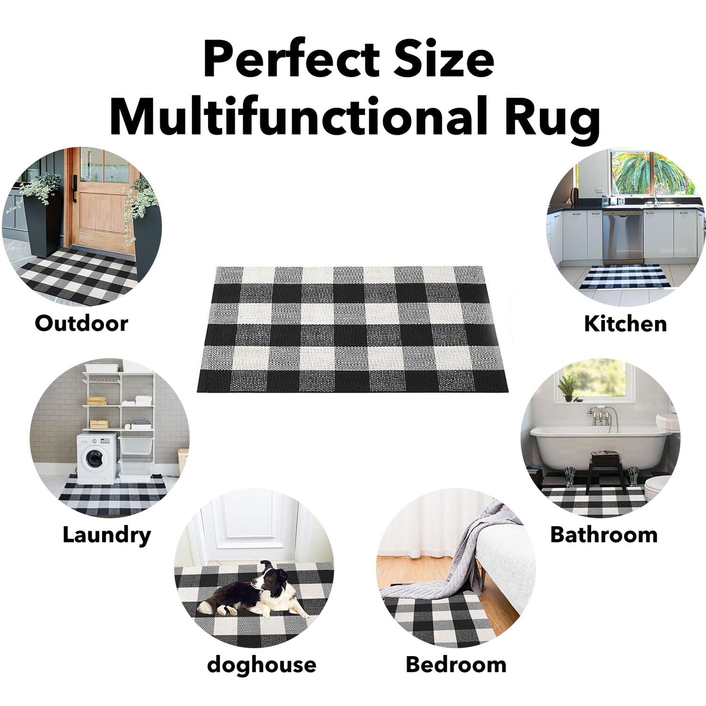 Cotton Buffalo Plaid Rugs 27.5"x43"(2.3'x3.6'),Complete Home Rug Hand-Woven, Indoor/Outdoor Use,Black & White Checkered Rug-Layered Door Mats, Washable for Front Porch, Kitchen, Farmhouse