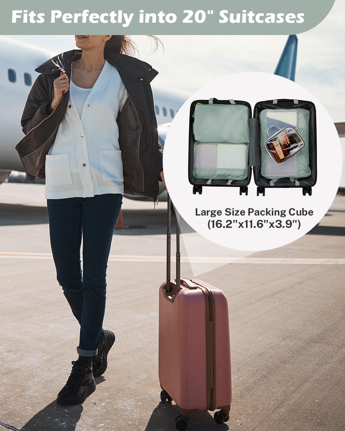 Gonex 8 Set Compression Packing Cubes for Travel Essentials, Expandable Mesh Organizer with Toiletry, Laundry, Shoe, Cable Bags for Suitcases, Gray