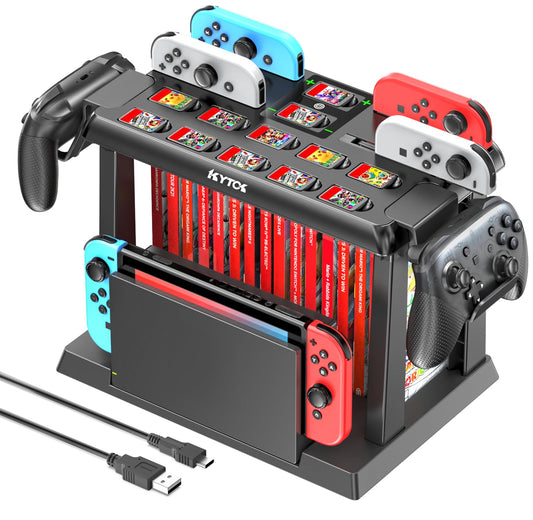 Kytok Switch Games Organizer Station with Controller Charger, Charging Dock for Nintendo Switch & OLED Joycons, Storage and Organizer for Games, TV Dock, Pro Controller, Accessories Kit