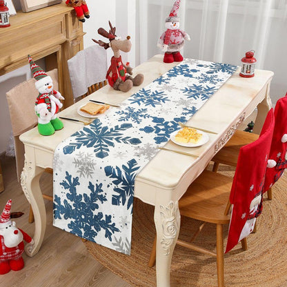 Heirloom Haven Christmas Winter Table Runner, Blue Sliver Snowflakes Tabletop Runners Xmas Seasonal Holiday Table Decorations for Farmhouse Kitchen Dinning Home Indoor Party Decor 13x72in