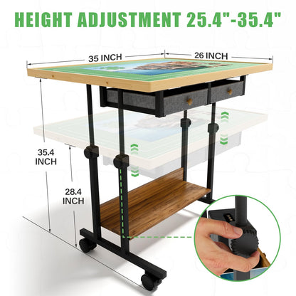 CODACE 1500 Piece Jigsaw Puzzle Table with Legs, Adjustable 5-Tilting-Angle Puzzle Board with 6 Drawers & Cover, 35"x 26" Wooden Board with 4 Wheels for Adults