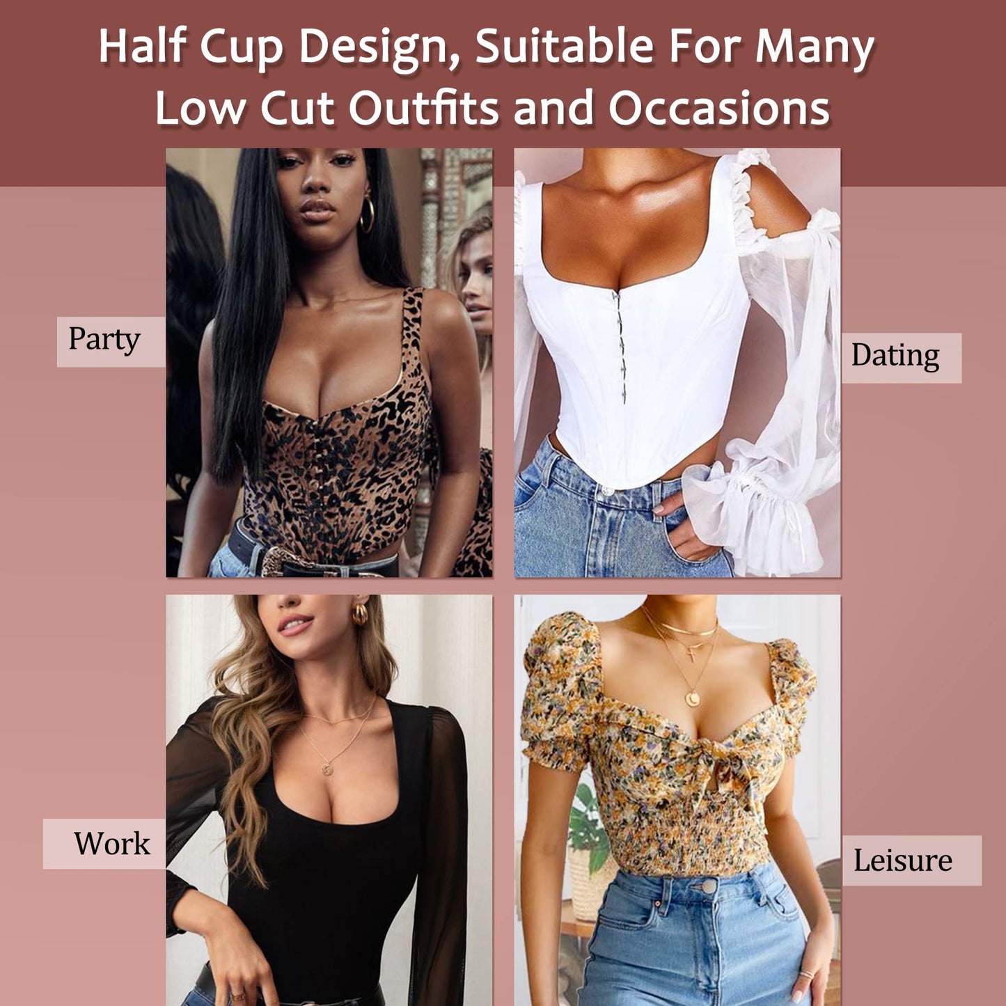 HACI Women's Sexy Balconette Bra Demi Half Cup Scoop Neck Push Up Lightly Padded Shelf Underwire Low Cut(Black,36DD)