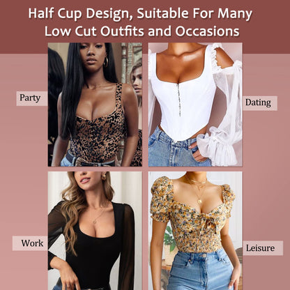 HACI Women's Sexy Balconette Bra Demi Half Cup Scoop Neck Push Up Lightly Padded Shelf Underwire Low Cut(Black,36DD)