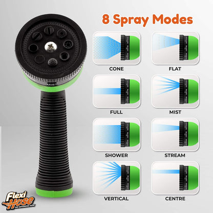 Flexi Hose with 8 Function Nozzle Expandable Garden Hose, Lightweight & No-Kink Flexible Garden Hose, 3/4 inch Solid Brass Fittings and Double Latex Core, 75 ft Black